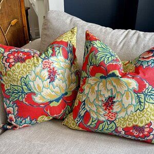 2 NWT Coral Thibaut Style Chinoiserie Pillows - 20' x 20', Double Sided
